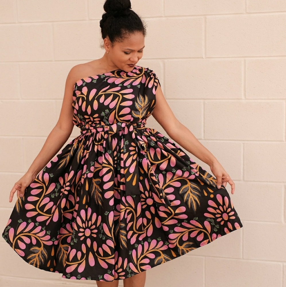 Women African Ankara mono stripes dress